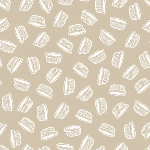 Vector illustration of Vector beige scattered creme brulee remekins ink sketch seamless background pattern. Perfect for fabric, menu and kitchen wallpaper projects.