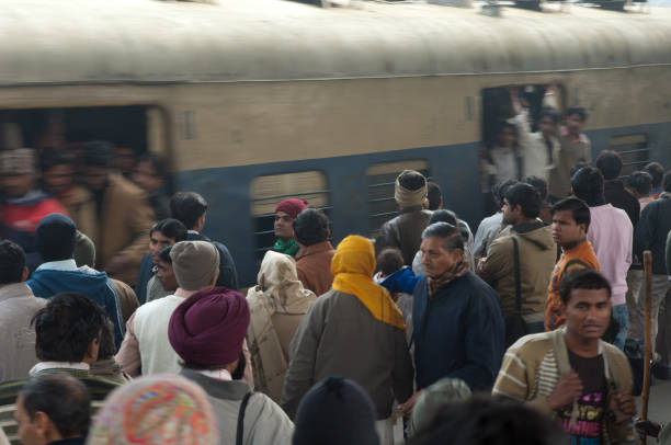 Old Indian women traveling in train alone.