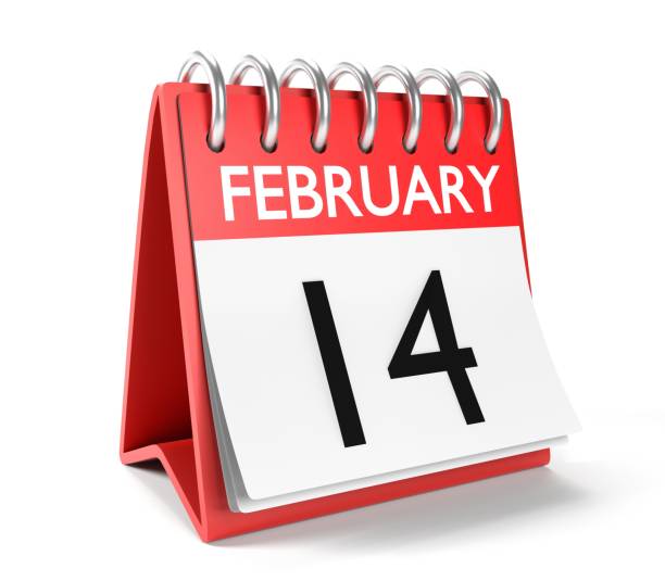 Hand holding Valentine's Day February 14th Wednesday Calendar Date white background