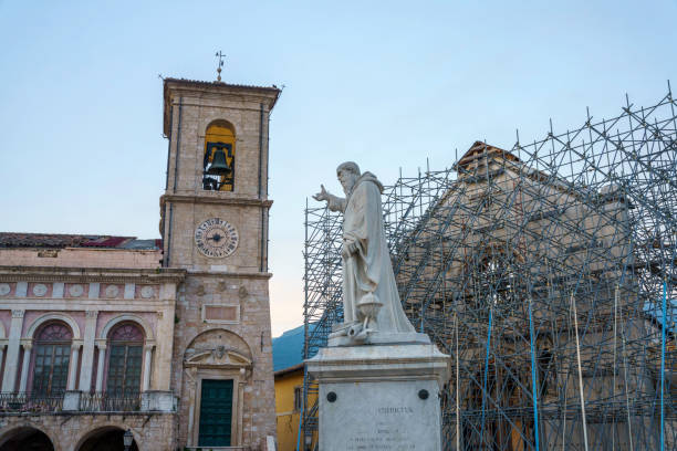 Norcia, Umbria, Italy: the church of San Benedetto detroyed by earthquake stock photo