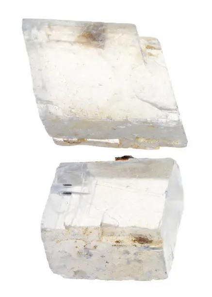 set of iceland crystal (iceland spar) stones cutout on white background