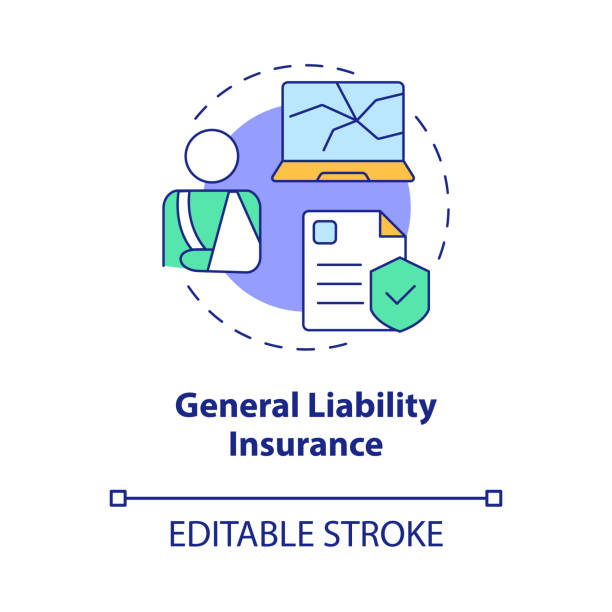 General liability insurance concept icon General liability insurance concept icon. Corporate insurance abstract idea thin line illustration. Isolated outline drawing. Editable stroke. Roboto-Medium, Myriad Pro-Bold fonts used general view stock illustrations