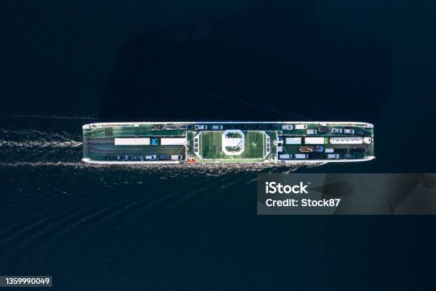 Birds Eye View Of A Norwegian Car Ferry Stock Photo - Download Image Now - Ferry, Roll-on Roll-off Ship, Norway