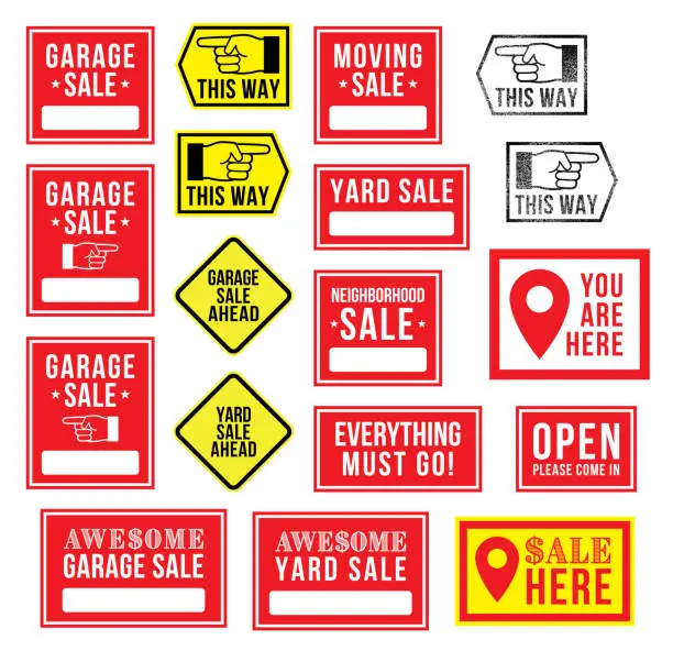 Vector illustration of Garage Sale Signs Yard Neighborhood Event