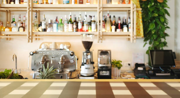 istock Bar and coffee shop environment blur background with coffee machine. 1359996508