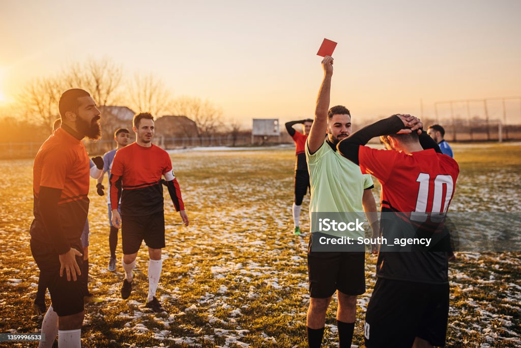Referee Issuing Red Card Referee Showing A Red Card Stock Photo - Download Image Now - Foul ...