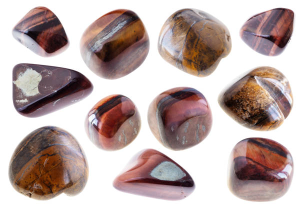 set of various ox's eye (bull's eye) stones cutout on white background
