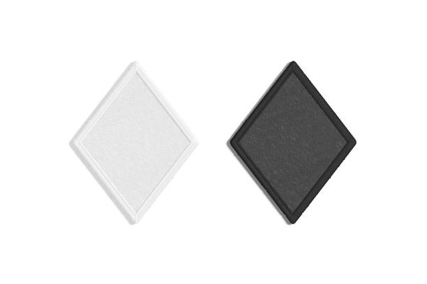 istock Blank black and white rhombus embroidered patch mockup, top view 1360001983