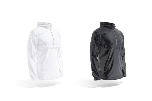 Blank black and white windbreaker mockup, side view