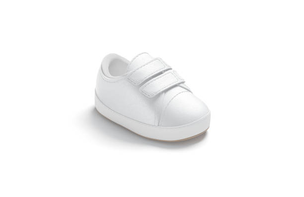 istock Blank white baby shoes mockup, side view 1360006363