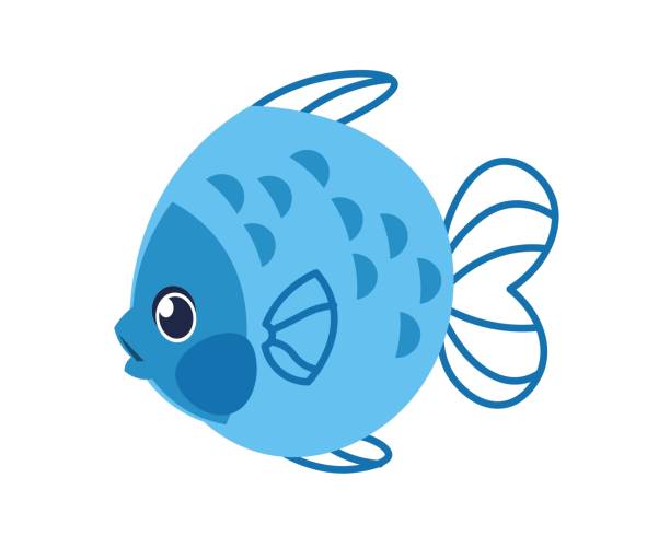 Cartoon Sea Fish With Big Eyes Cute Aquatic Tropical Animal Undersea  Creature With Fins And Blue Scales Aquarium Swimming Funny Pet Underwater  Fauna Vector Marine Nature Element Stock Illustration - Download Image