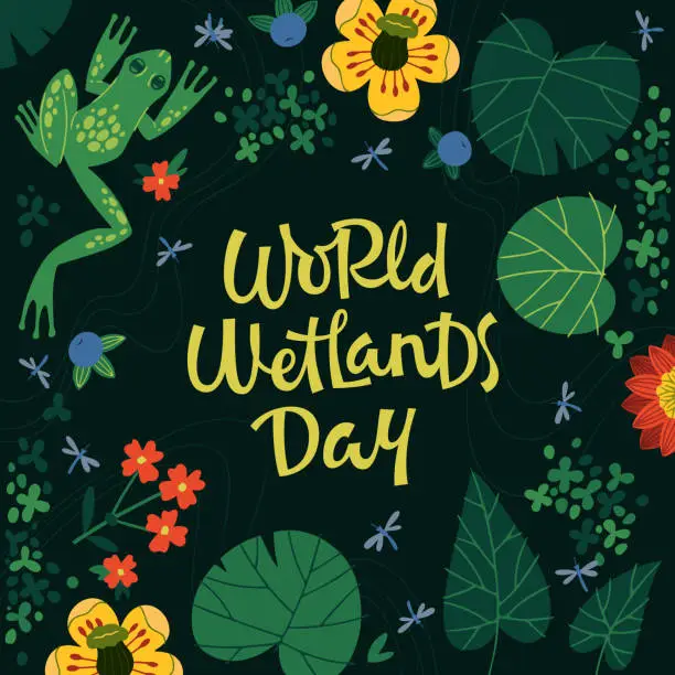 Vector illustration of World Wetlands Day phrase on greeting card
