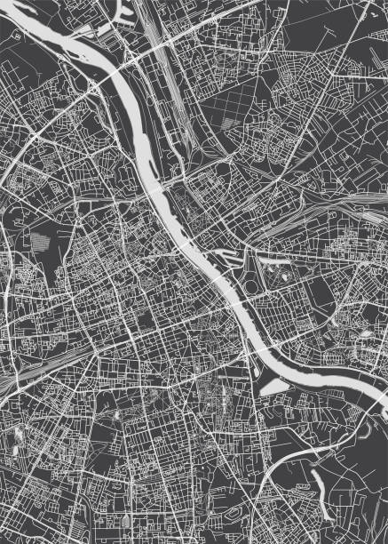 ilustrações, clipart, desenhos animados e ícones de mapa da cidade varsóvia, plano detalhado monocromático, ilustração vetorial - city urban scene planning black and white