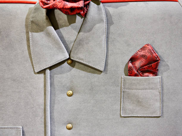 istock Gray blazer with collar, pocket and scarf 1360013378