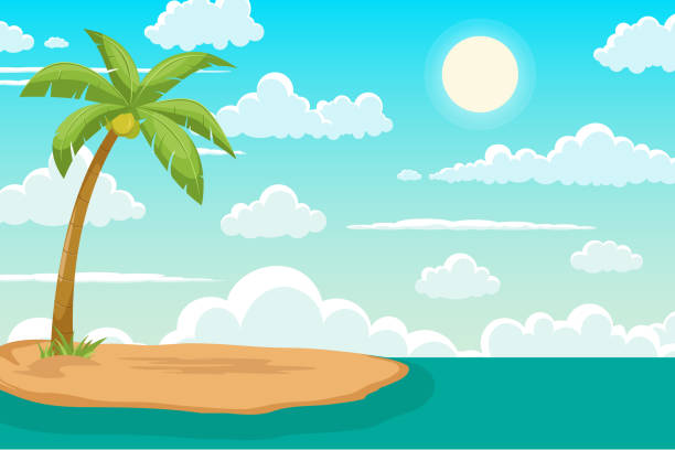 ilustracja tropikalnej plaży - clear day stock illustrations