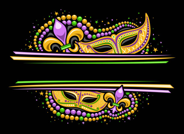 illustrazioni stock, clip art, cartoni animati e icone di tendenza di vector mardi gras bordo - mardi gras mask bead fleur de lys