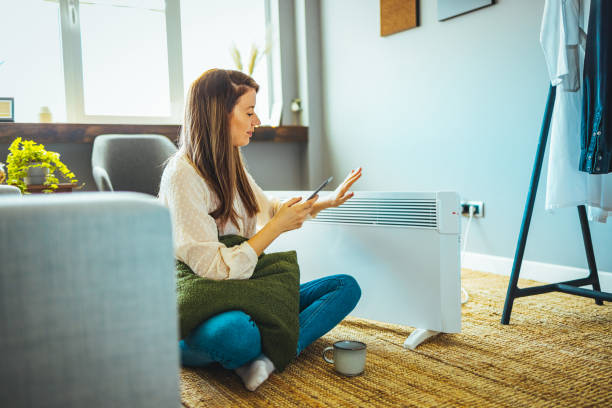 istock Synchronization of thermostat with mobile devices concept 1360016578