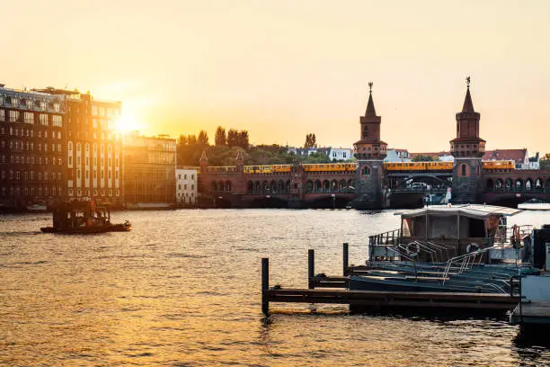 Oberbaumbrücke in Berlin, Germany at sunset