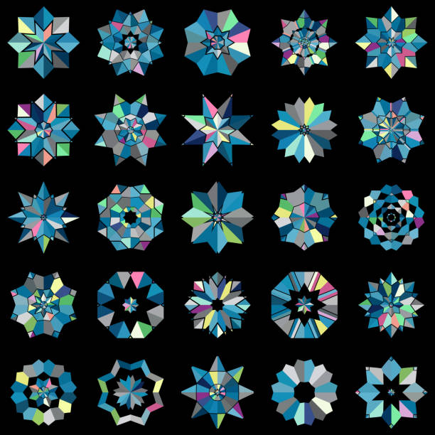 vektor abstrakte farben mosaik mandala icon sammlung - lace guilloche decoration circle stock-grafiken, -clipart, -cartoons und -symbole