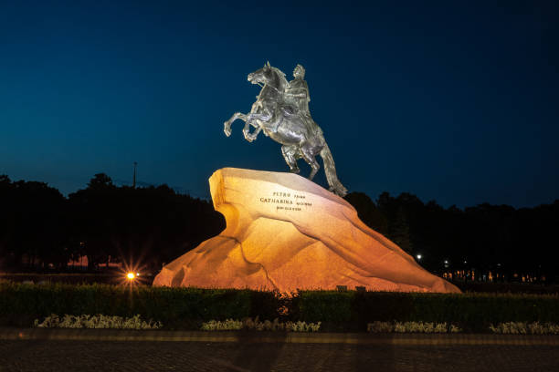 istock Bronze Horseman at night 1360020017