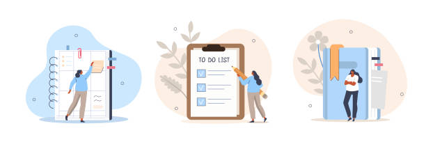 график планирования - palmtop electronic organizer personal data assistant checklist stock illustrations