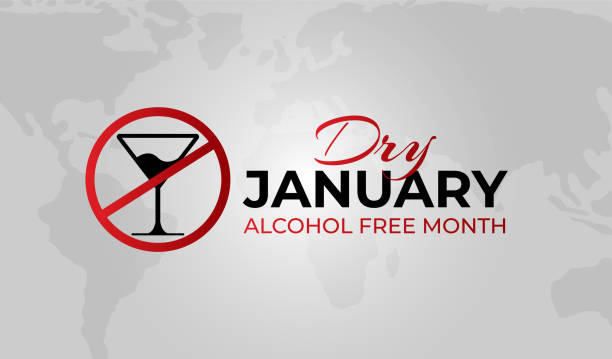 stockillustraties, clipart, cartoons en iconen met dry january background illustration banner with red no cocktail icon - dry january