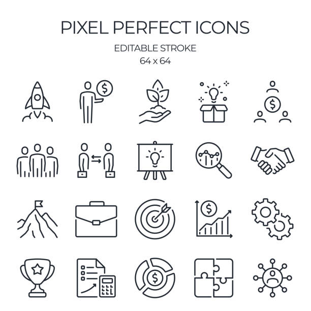 ilustrações de stock, clip art, desenhos animados e ícones de startup and business launch related editable stroke outline icons set isolated on white background flat vector illustration. pixel perfect. 64 x 64. - perfection