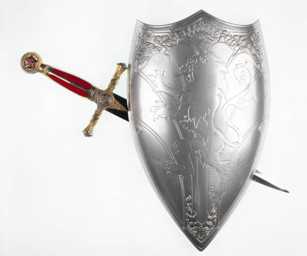 Sword disposed by diagonal, isolated on white background. Cut out.