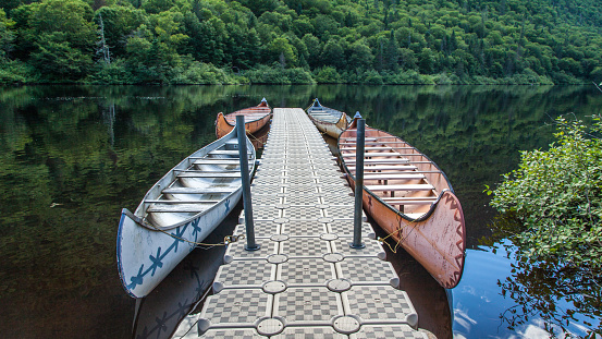 4 canoes in the Jacques Cartier National Park in Quebec.