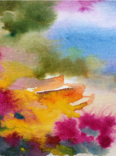 istock Watercolor colorful bright textured abstract background handmade . Mediterranean landscape . Garden . Painting of architecture and vegetation of the sea coast 1360031902
