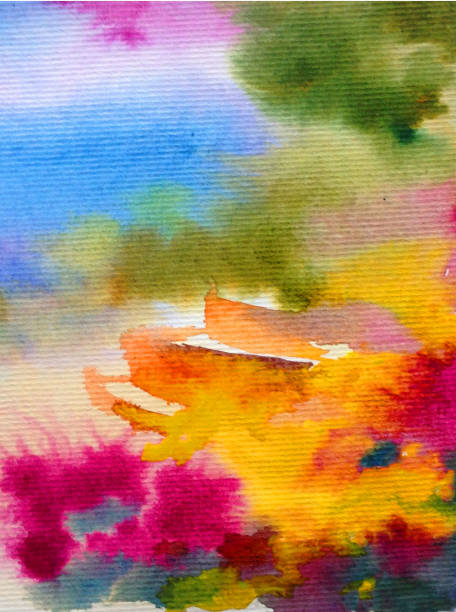 istock Watercolor colorful bright textured abstract background handmade . Mediterranean landscape . Garden . Painting of architecture and vegetation of the sea coast 1360031909