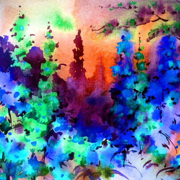 istock Watercolor colorful bright textured abstract background handmade . Mediterranean landscape . Garden . Painting of architecture and vegetation of the sea coast 1360033308