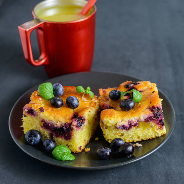 Piece of blueberry pie on a plate