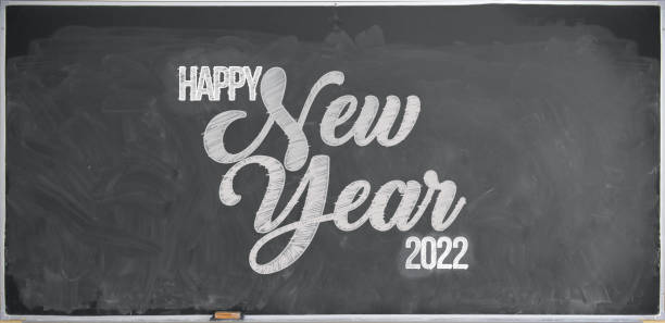 Happy New Year 2022 in chalk and blackboard