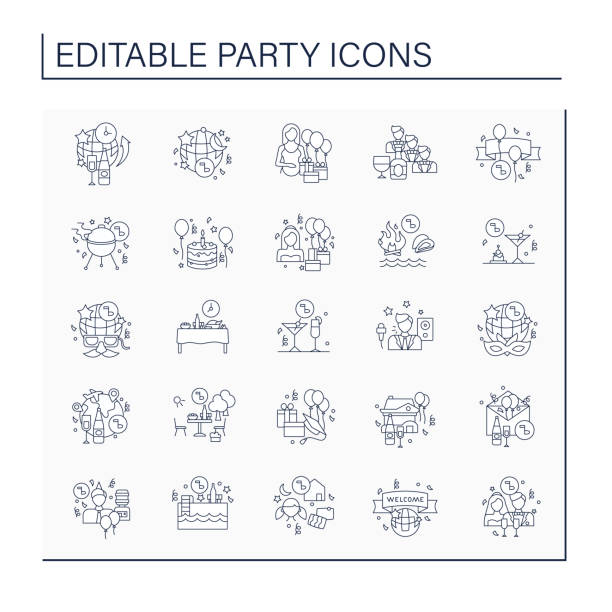 Parties line icons set Parties line icons set. Different parties. Celebration of special occasions. Celebrating concept. Isolated vector illustration. Editable stroke office parties stock illustrations