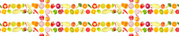 istock Large size seamless pattern. Multicolored healthy vegetables and fruits isolated on white 1360037783