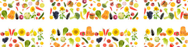 istock Large seamless pattern fresh healthy fruits, vegetables, berries isolated on white 1360037851