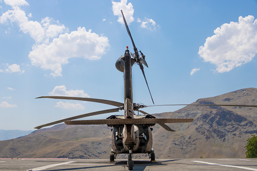 Rear view of UH-60 Military helicopter