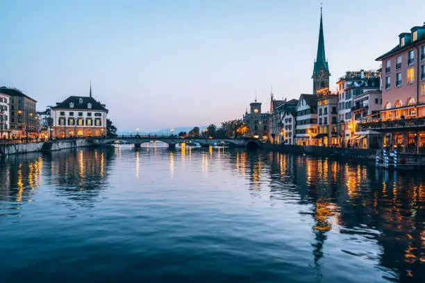 Cityscape From Limmat River in Zurich, Switzerland