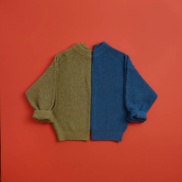 istock Yellow and Blue Sweaters Mirror Each other on Red Background 1360039670