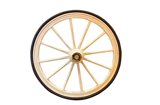 wooden carriage wheel isolated on white background