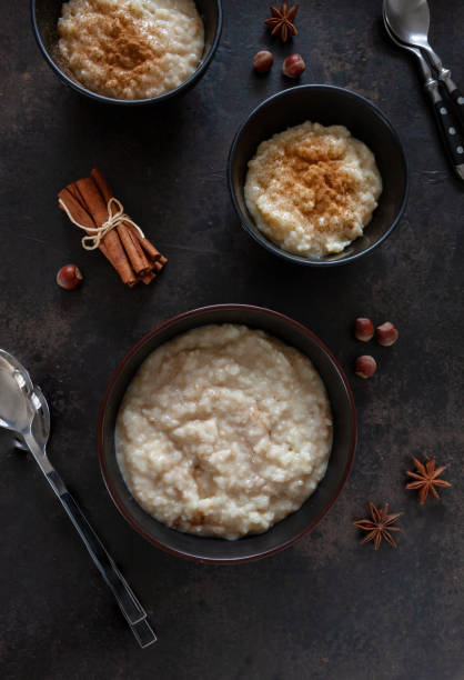 istock Traditional Scandinavian-style rice porridge, pudding. Close up, top view 1360043323