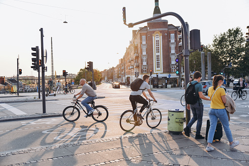 Copenhagen, Denmark - September 14, 2020. Regular street traffic in Copenhagen of cyclists. Citizens of Denmark.