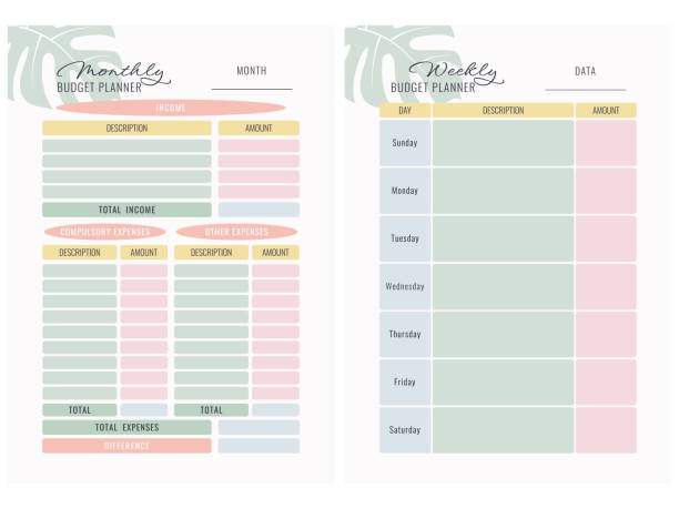 ежемесячный и еженедельный бюджетный планировщик. проектирование планеров. векторная иллюстрация. - weekly budget stock illustrations