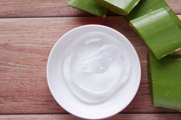 istock Fresh aloe vera sliced and liquid gel in plastic container on white background 1360046272
