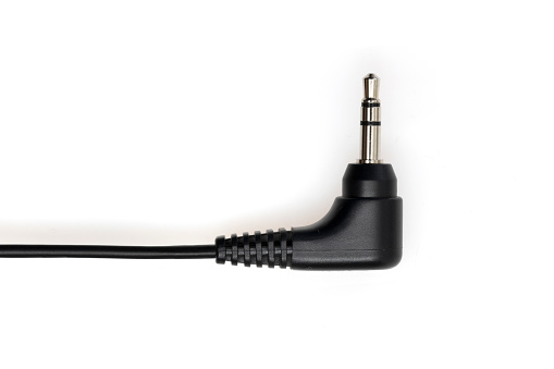 mini jack plug and black cable - isolated against white background