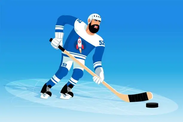 Vector illustration of Hockey player in blue uniform during the match