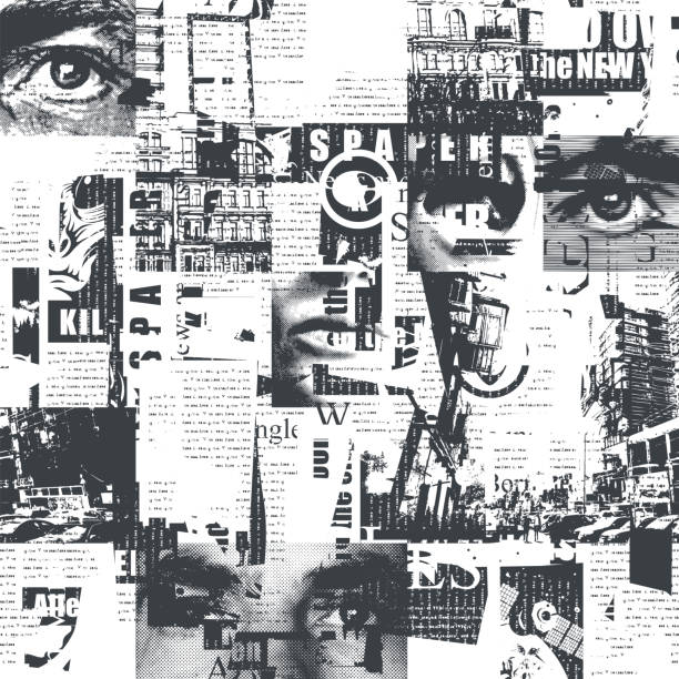 abstract seamless pattern on a newspaper theme - grunge görüntü tekniği illüstrasyonlar stock illustrations