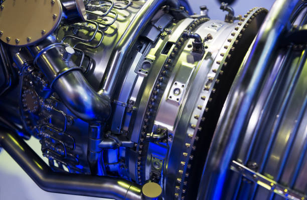 istock plane turbine engine mechanism closeup. working section 1360052069