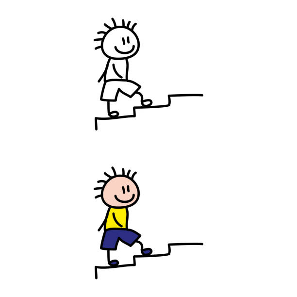 children 13 a set of children icons climbing stairs drawing stock illustrations